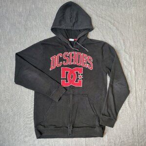 VINTAGE DC Shoes Company Hoodie Black Red Full Zip Sweat Spellout Logo Skater